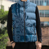 Talofa Samoa Mamanu Siapo Mix Malu Sleeveless Puffer Jacket Cool Blue Frangipani and Turtles LT7 - Polynesian Pride