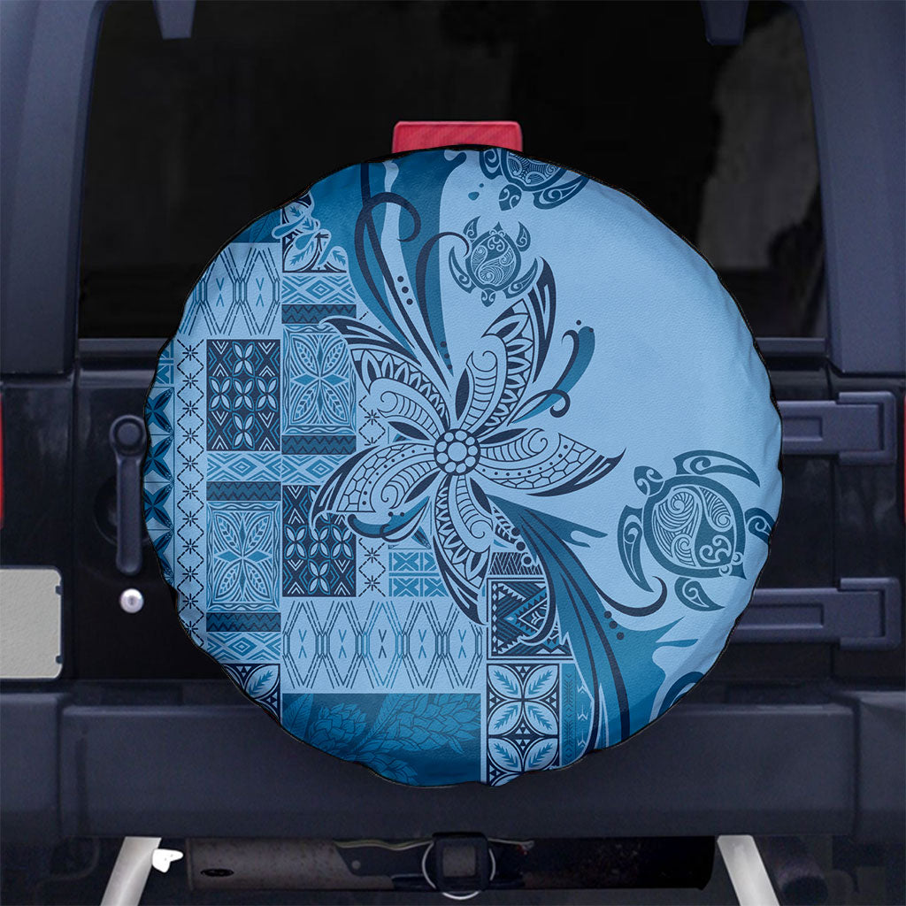 Talofa Samoa Mamanu Siapo Mix Malu Spare Tire Cover Cool Blue Frangipani and Turtles