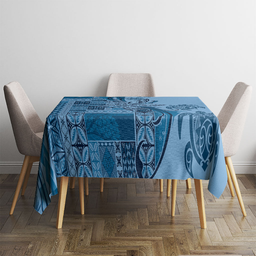 Talofa Samoa Mamanu Siapo Mix Malu Tablecloth Cool Blue Frangipani and Turtles