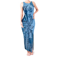Talofa Samoa Mamanu Siapo Mix Malu Tank Maxi Dress Cool Blue Frangipani and Turtles