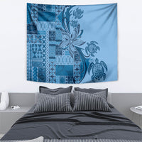 Talofa Samoa Mamanu Siapo Mix Malu Tapestry Cool Blue Frangipani and Turtles