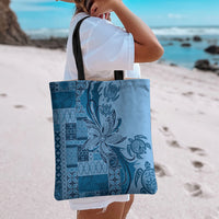 Talofa Samoa Mamanu Siapo Mix Malu Tote Bag Cool Blue Frangipani and Turtles LT7 - Polynesian Pride