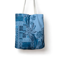 Talofa Samoa Mamanu Siapo Mix Malu Tote Bag Cool Blue Frangipani and Turtles LT7 - Polynesian Pride