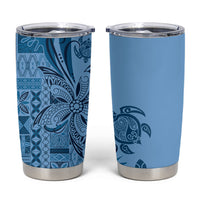 Talofa Samoa Mamanu Siapo Mix Malu Tumbler Cup Cool Blue Frangipani and Turtles