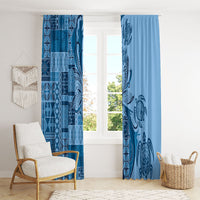 Talofa Samoa Mamanu Siapo Mix Malu Window Curtain Cool Blue Frangipani and Turtles