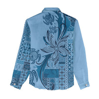 Talofa Samoa Mamanu Siapo Mix Malu Women Casual Shirt Cool Blue Frangipani and Turtles LT7 - Polynesian Pride