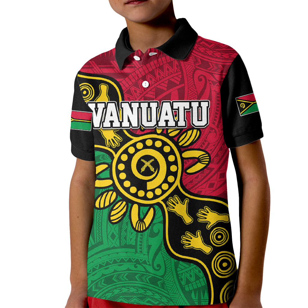Personalised Vanuatu Kid Polo Shirt Mix Aboriginal Dot Art LT7 Kid Art - Polynesian Pride