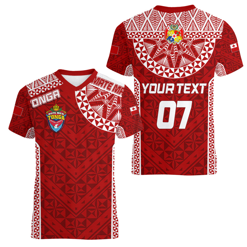 Personalised Tonga Rugby Women V Neck T Shirt Mate Ma'a Tonga Champions LT7 - Polynesian Pride
