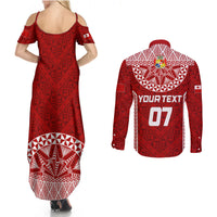 Personalised Tonga Rugby Couples Matching Summer Maxi Dress and Long Sleeve Button Shirts Ikale Tahi Champions World Cup 2023 LT7 - Polynesian Pride