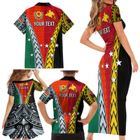 Personalised Papua New Guinea Mix Penama Family Matching Short Sleeve Bodycon Dress and Hawaiian Shirt Tribal Patterns Half-Half Style LT7 - Polynesian Pride