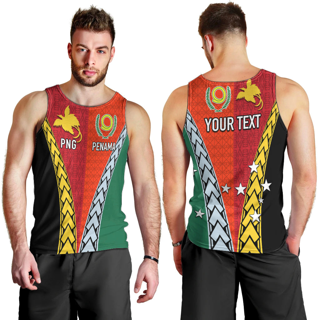 Personalised Papua New Guinea Mix Penama Men Tank Top Tribal Patterns Half-Half Style LT7 - Polynesian Pride