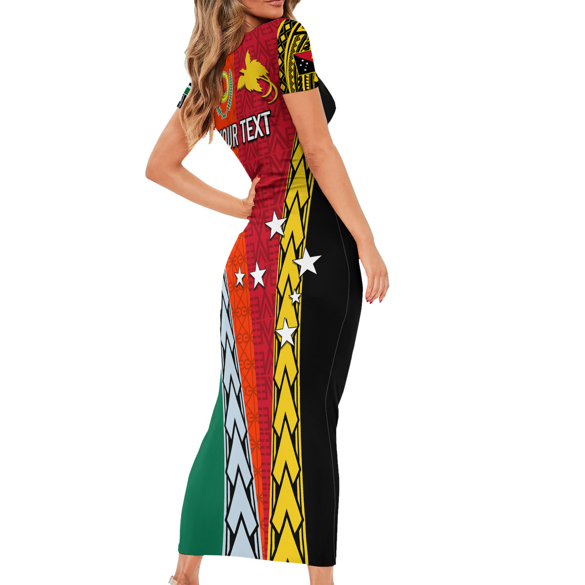 Personalised Papua New Guinea Mix Penama Short Sleeve Bodycon Dress Tribal Patterns Half-Half Style LT7 - Polynesian Pride