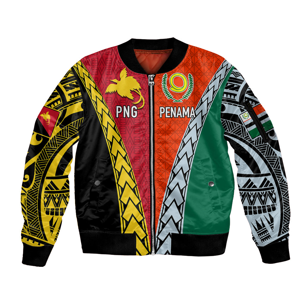 Personalised Papua New Guinea Mix Penama Sleeve Zip Bomber Jacket Tribal Patterns Half-Half Style LT7 Unisex Colorful - Polynesian Pride