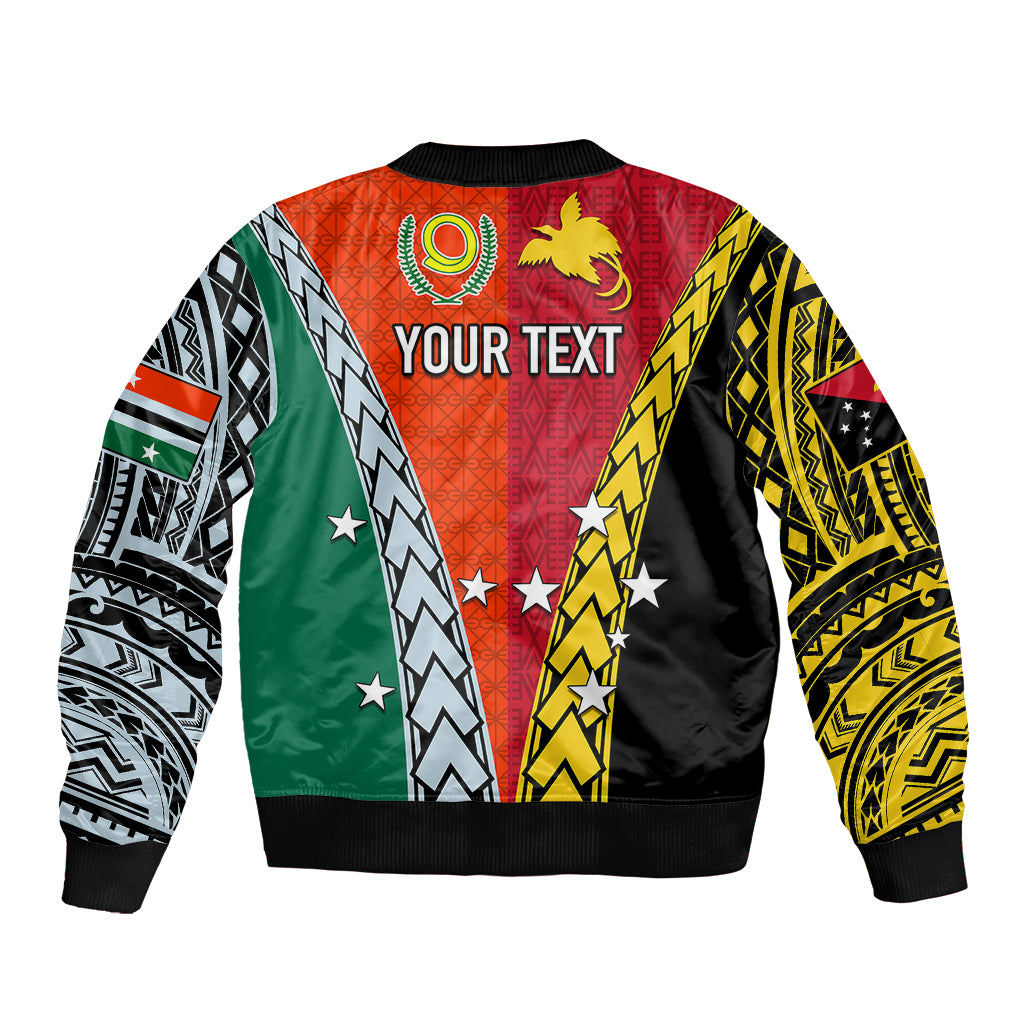 Personalised Papua New Guinea Mix Penama Sleeve Zip Bomber Jacket Tribal Patterns Half-Half Style LT7 - Polynesian Pride