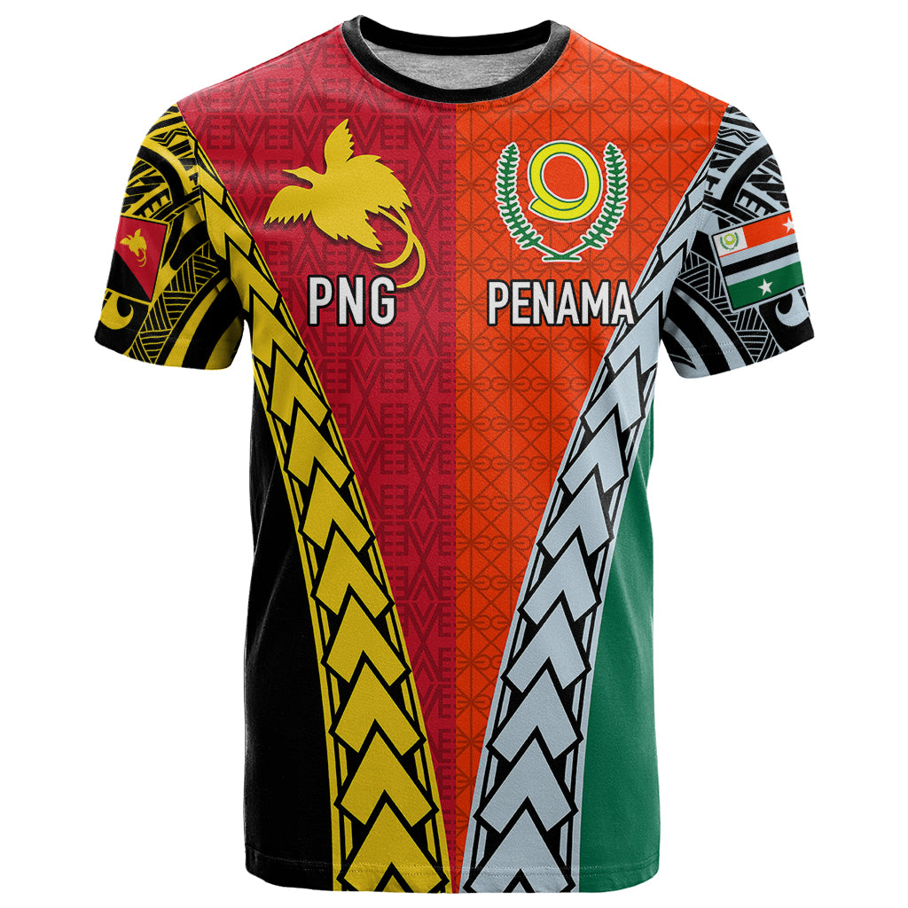 Personalised Papua New Guinea Mix Penama T Shirt Tribal Patterns Half-Half Style LT7 Colorful - Polynesian Pride