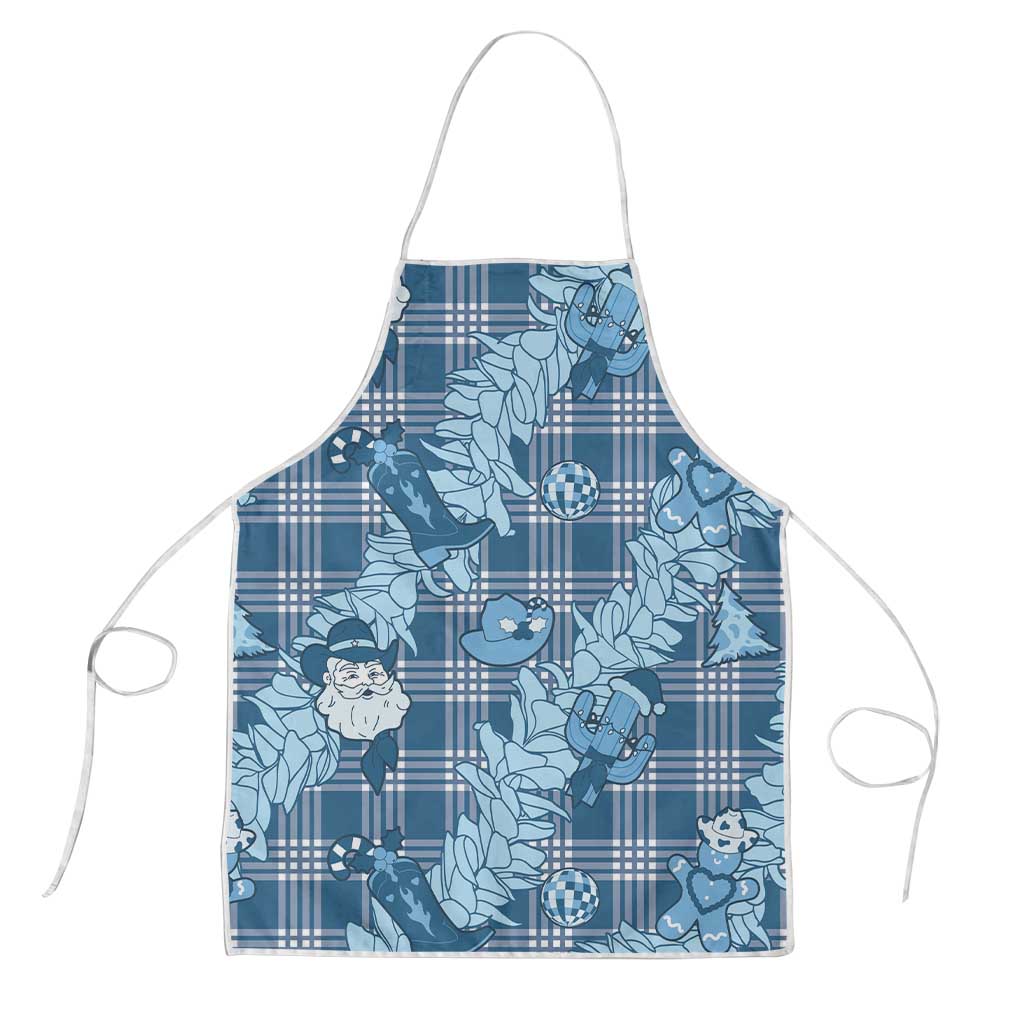 Blue Palaka Hawaii Cowboy Christmas Apron Paniolo Mix Maile Lei - Polynesian Pride