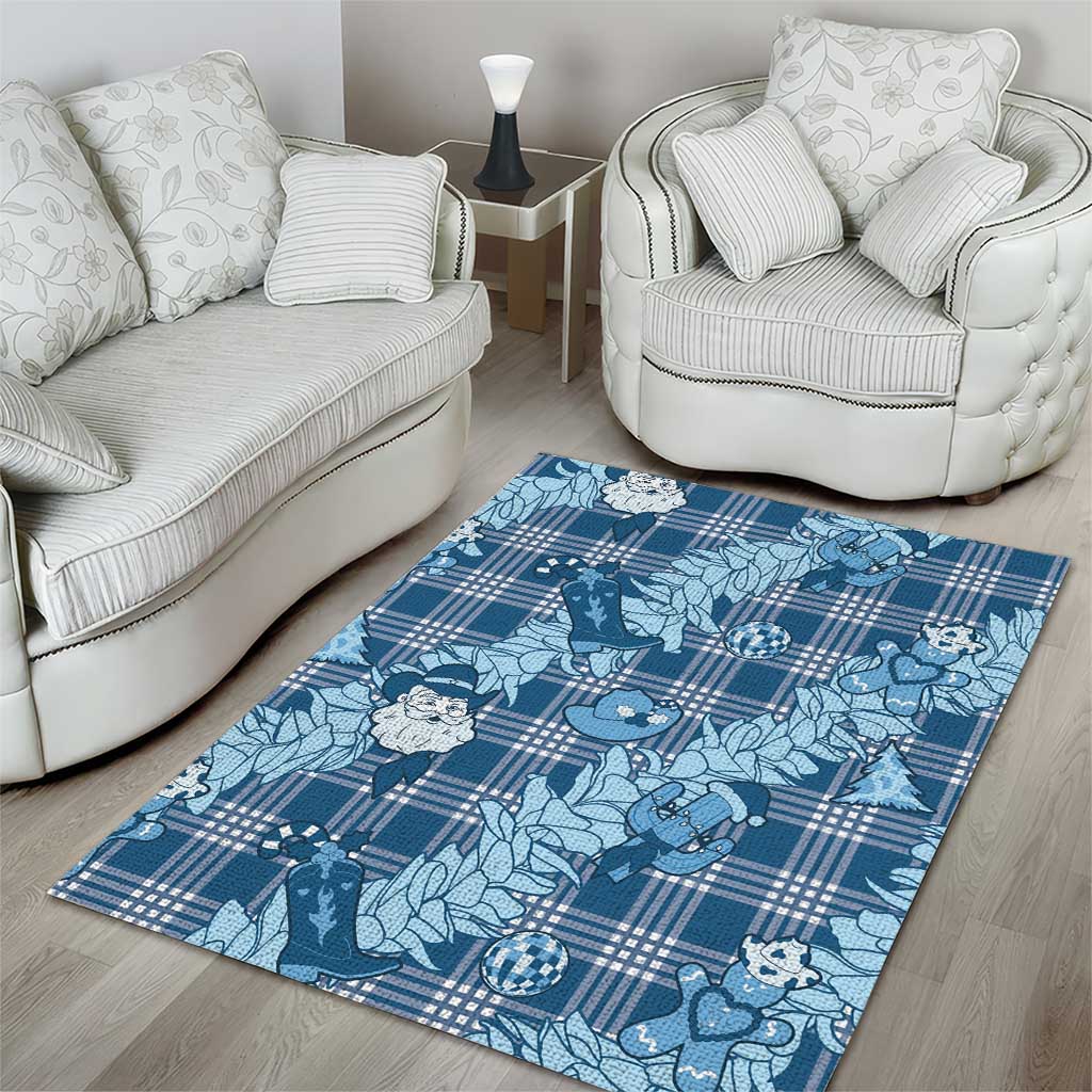 Blue Palaka Hawaii Cowboy Christmas Area Rug Paniolo Mix Maile Lei - Polynesian Pride
