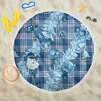 Blue Palaka Hawaii Cowboy Christmas Beach Blanket Paniolo Mix Maile Lei - Polynesian Pride