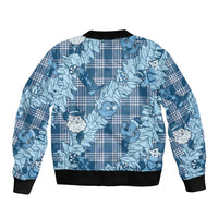 Blue Palaka Hawaii Cowboy Christmas Bomber Jacket Paniolo Mix Maile Lei - Polynesian Pride