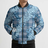 Blue Palaka Hawaii Cowboy Christmas Bomber Puffer Jacket Paniolo Mix Maile Lei - Polynesian Pride