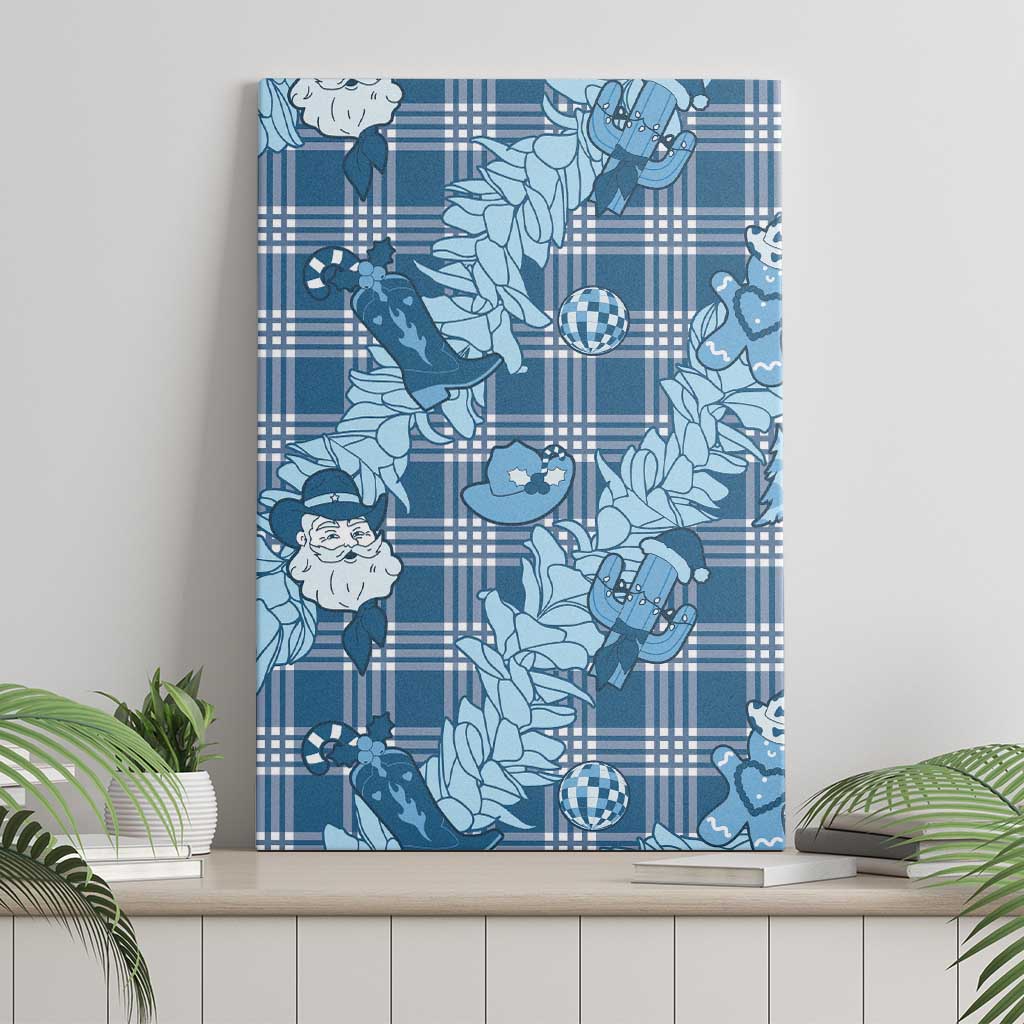 Blue Palaka Hawaii Cowboy Christmas Canvas Wall Art Paniolo Mix Maile Lei - Polynesian Pride