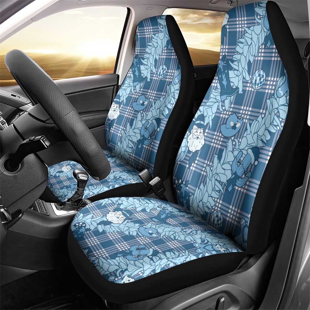 Blue Palaka Hawaii Cowboy Christmas Car Seat Cover Paniolo Mix Maile Lei - Polynesian Pride