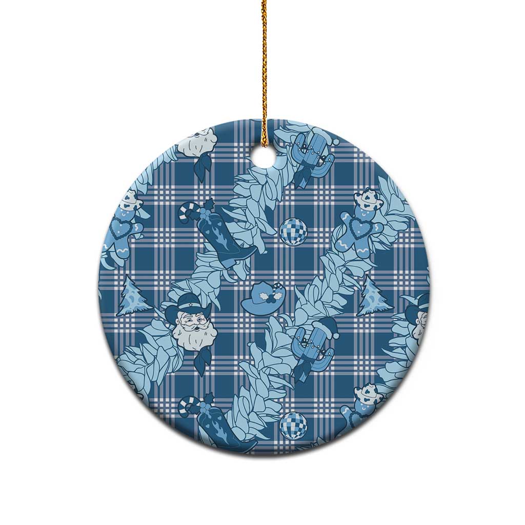 Blue Palaka Hawaii Cowboy Christmas Ceramic Ornament Paniolo Mix Maile Lei - Polynesian Pride