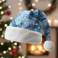 Blue Palaka Hawaii Cowboy Christmas Santa Hat Paniolo Mix Maile Lei - Polynesian Pride