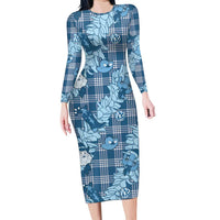 Blue Palaka Hawaii Cowboy Christmas Family Matching Long Sleeve Bodycon Dress and Hawaiian Shirt Paniolo Mix Maile Lei - Polynesian Pride