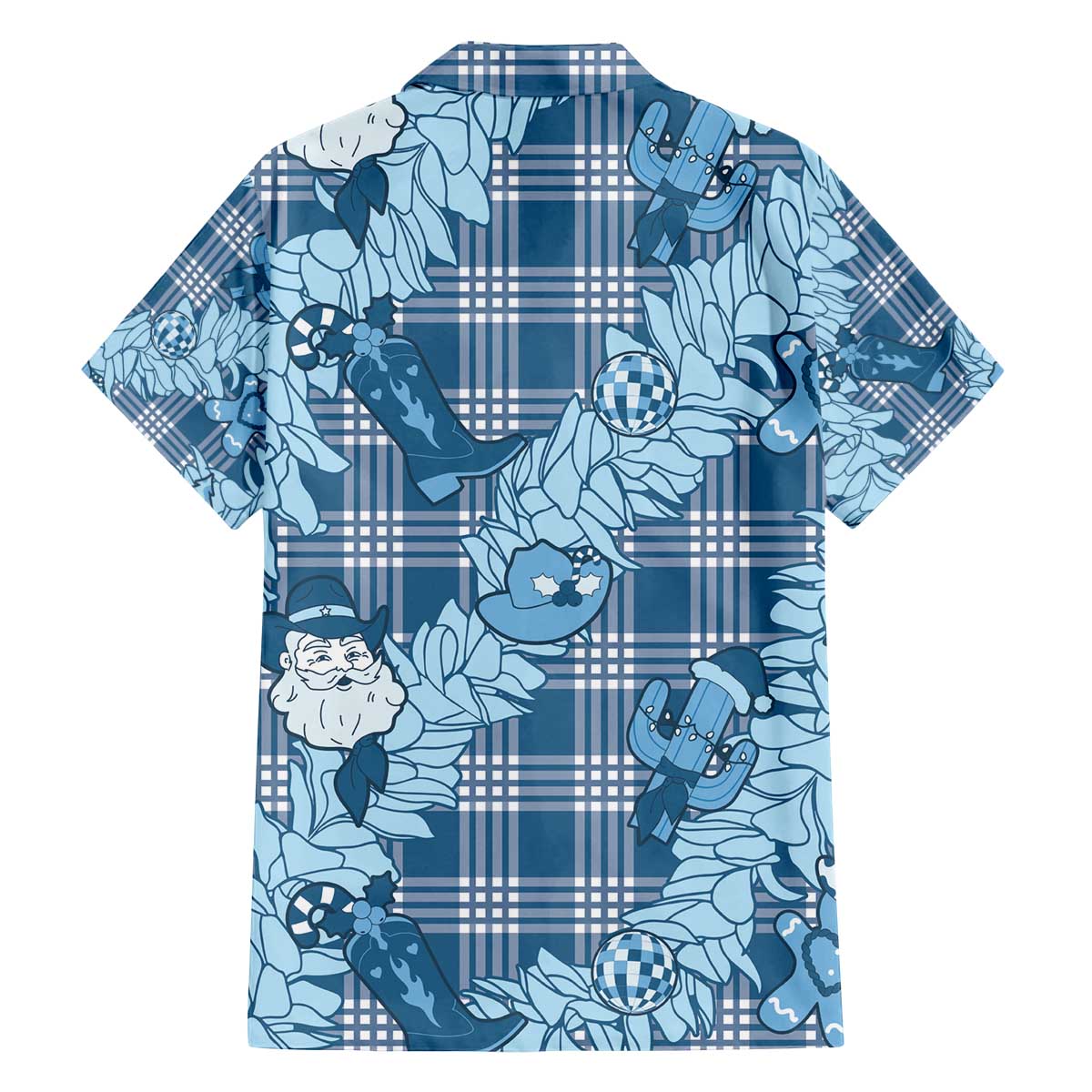 Blue Palaka Hawaii Cowboy Christmas Family Matching Off The Shoulder Long Sleeve Dress and Hawaiian Shirt Paniolo Mix Maile Lei - Polynesian Pride
