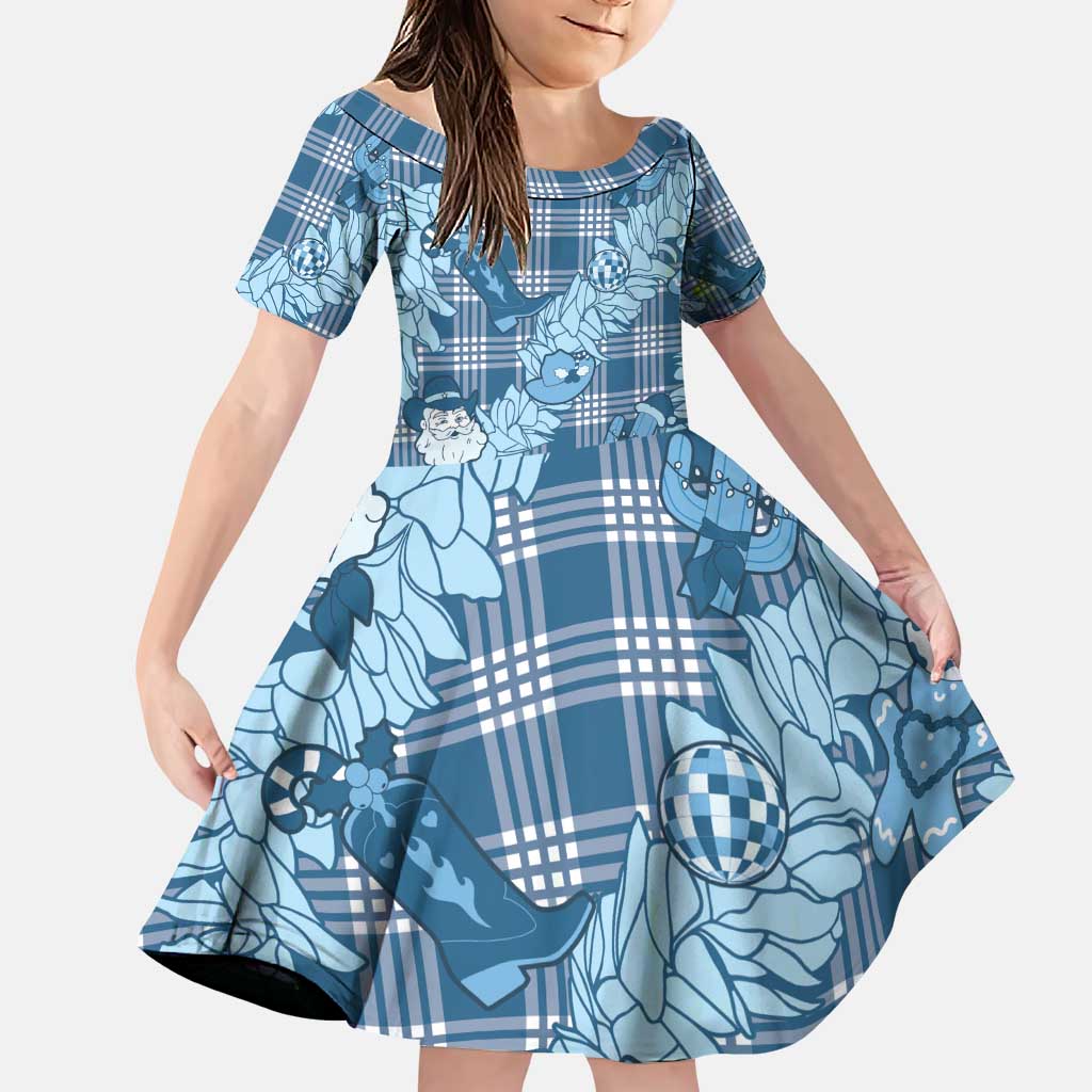 Blue Palaka Hawaii Cowboy Christmas Family Matching Puletasi and Hawaiian Shirt Paniolo Mix Maile Lei - Polynesian Pride