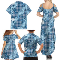 Blue Palaka Hawaii Cowboy Christmas Family Matching Summer Maxi Dress and Hawaiian Shirt Paniolo Mix Maile Lei - Polynesian Pride