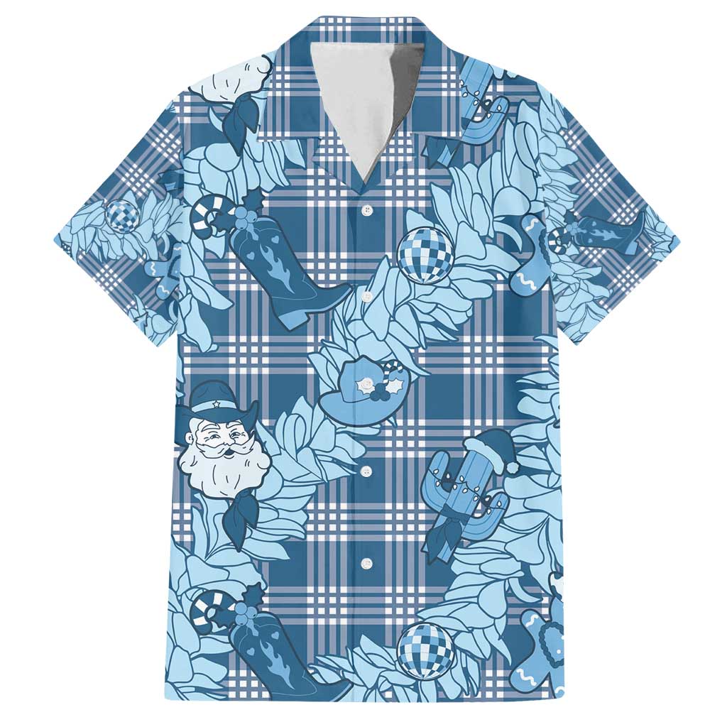 Blue Palaka Hawaii Cowboy Christmas Family Matching Summer Maxi Dress and Hawaiian Shirt Paniolo Mix Maile Lei - Polynesian Pride