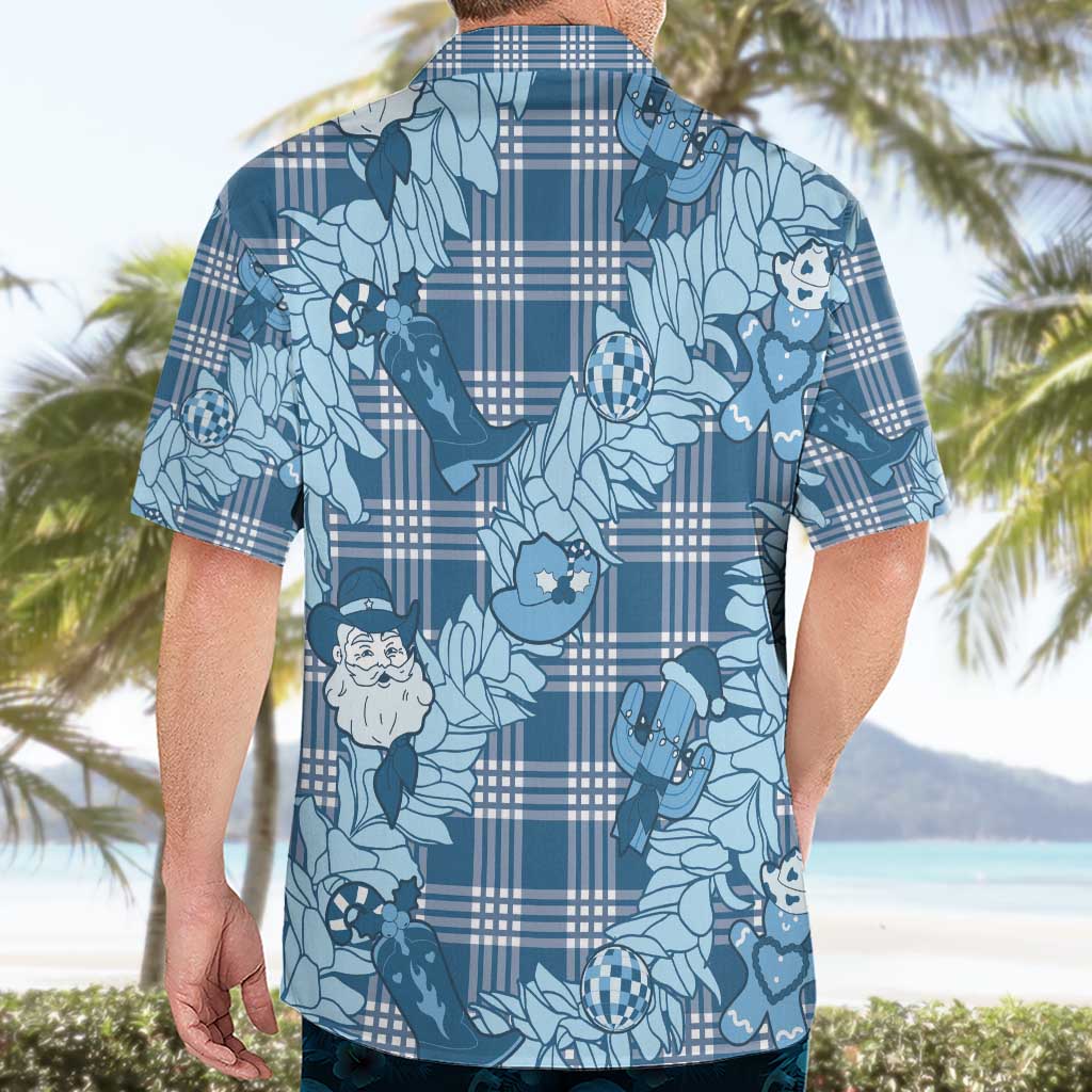 Blue Palaka Hawaii Cowboy Christmas Hawaiian Shirt Paniolo Mix Maile Lei - Polynesian Pride
