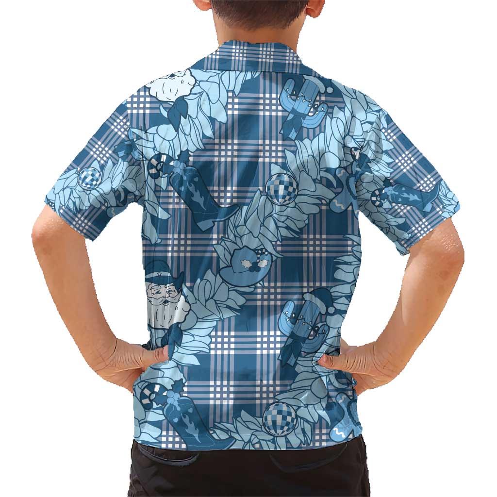 Blue Palaka Hawaii Cowboy Christmas Hawaiian Shirt Paniolo Mix Maile Lei - Polynesian Pride