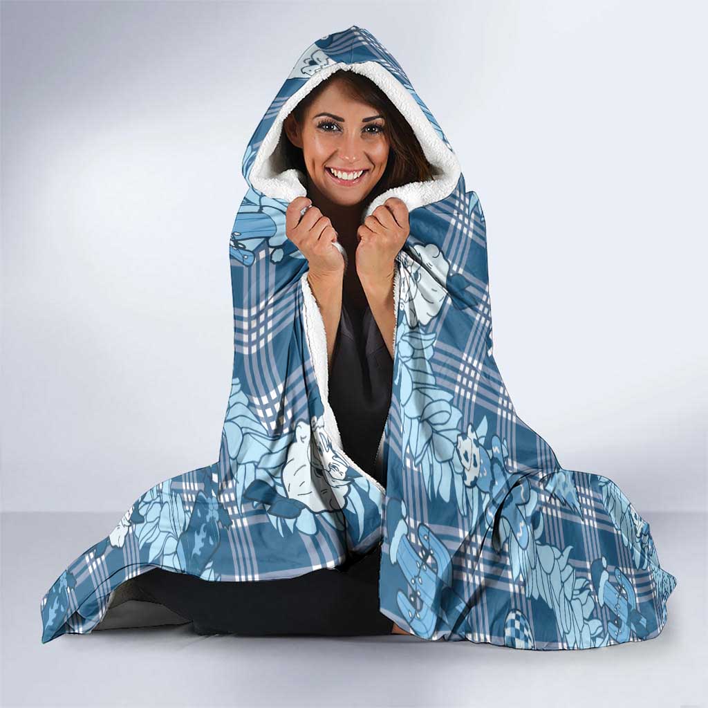 Blue Palaka Hawaii Cowboy Christmas Hooded Blanket Paniolo Mix Maile Lei - Polynesian Pride
