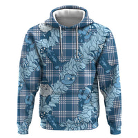Blue Palaka Hawaii Cowboy Christmas Hoodie Paniolo Mix Maile Lei - Polynesian Pride