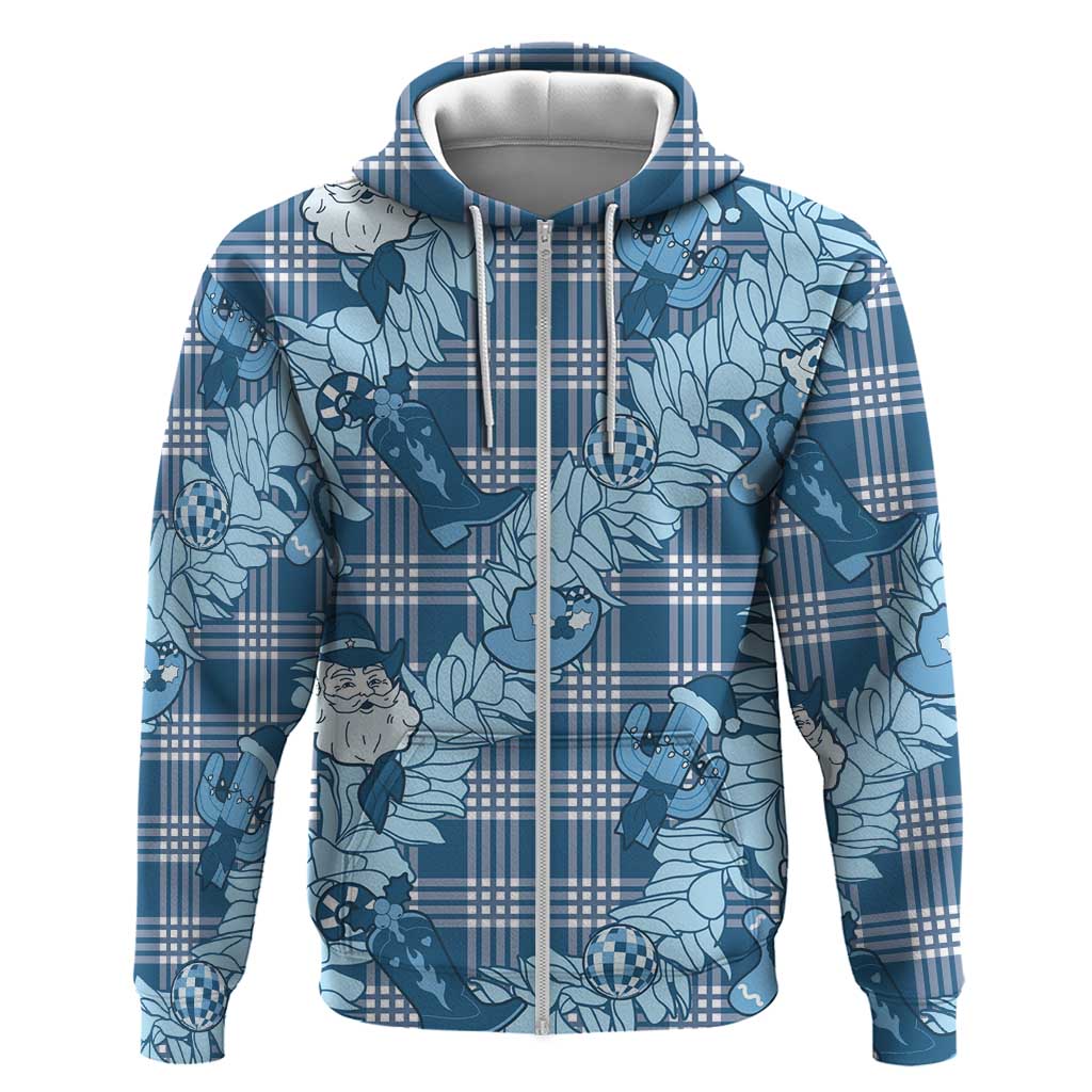 Blue Palaka Hawaii Cowboy Christmas Hoodie Paniolo Mix Maile Lei - Polynesian Pride