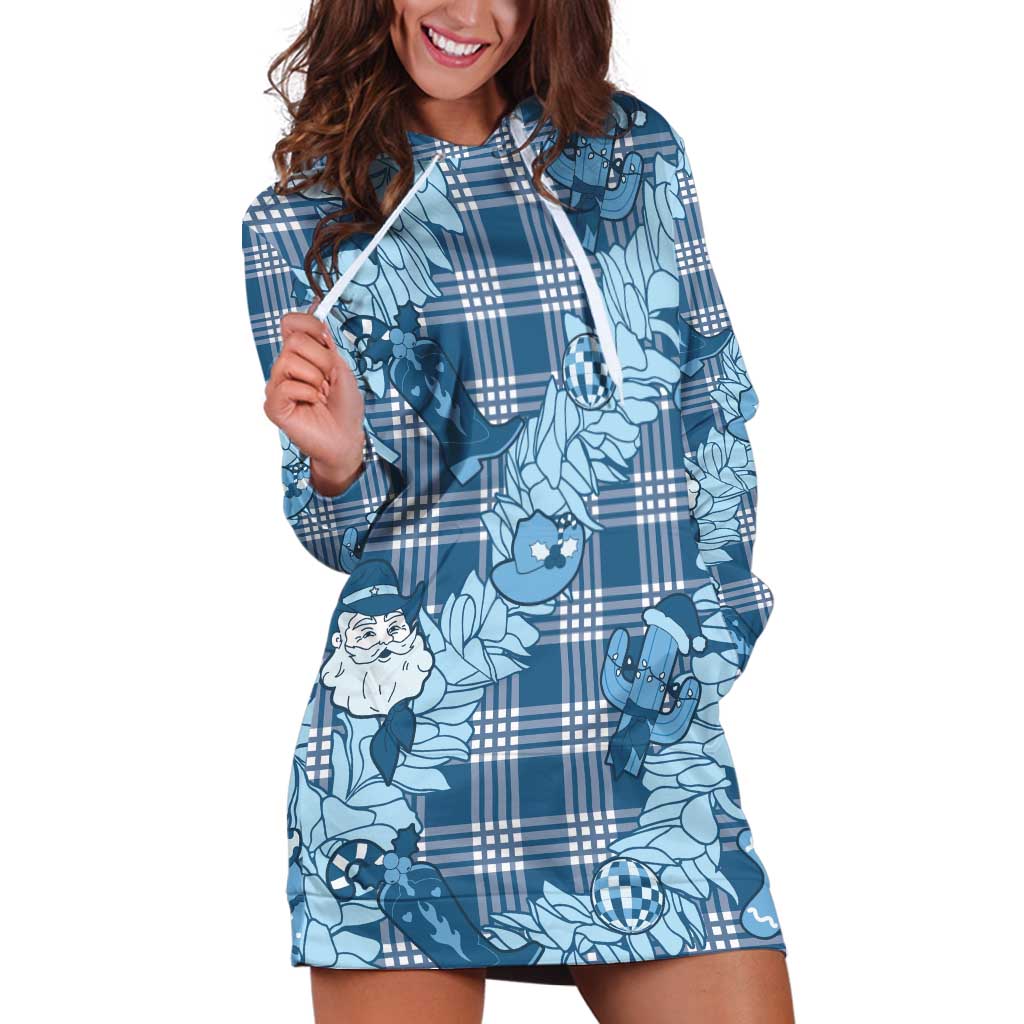 Blue Palaka Hawaii Cowboy Christmas Hoodie Dress Paniolo Mix Maile Lei - Polynesian Pride