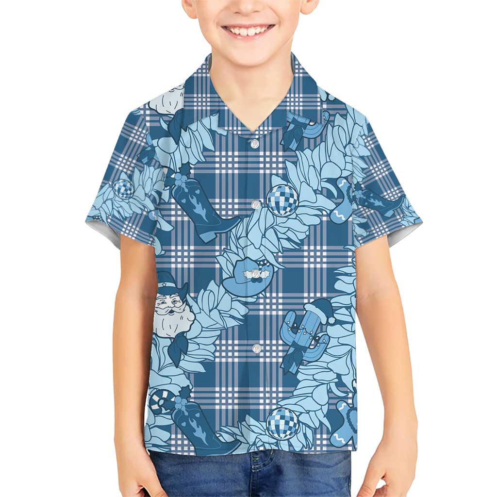 Blue Palaka Hawaii Cowboy Christmas Kid Hawaiian Shirt Paniolo Mix Maile Lei - Polynesian Pride