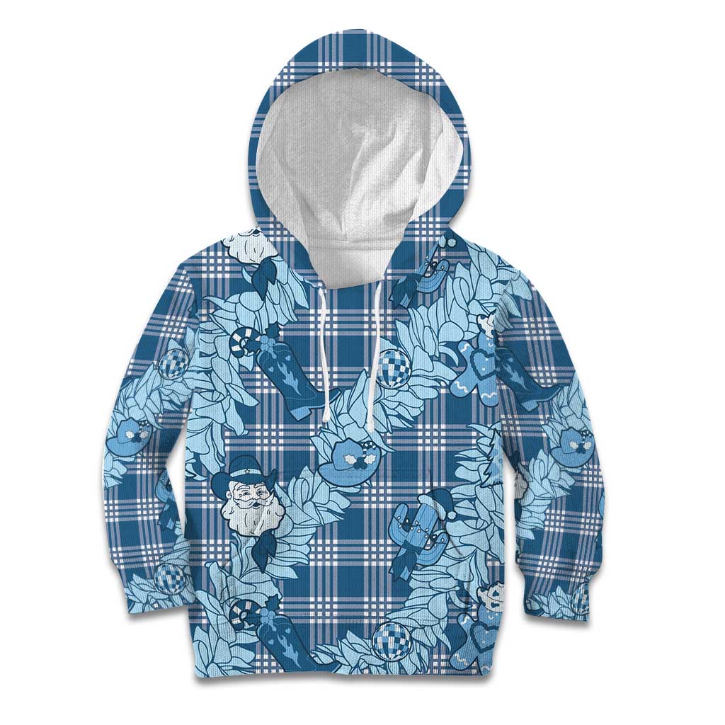 Blue Palaka Hawaii Cowboy Christmas Kid Hoodie Paniolo Mix Maile Lei - Polynesian Pride