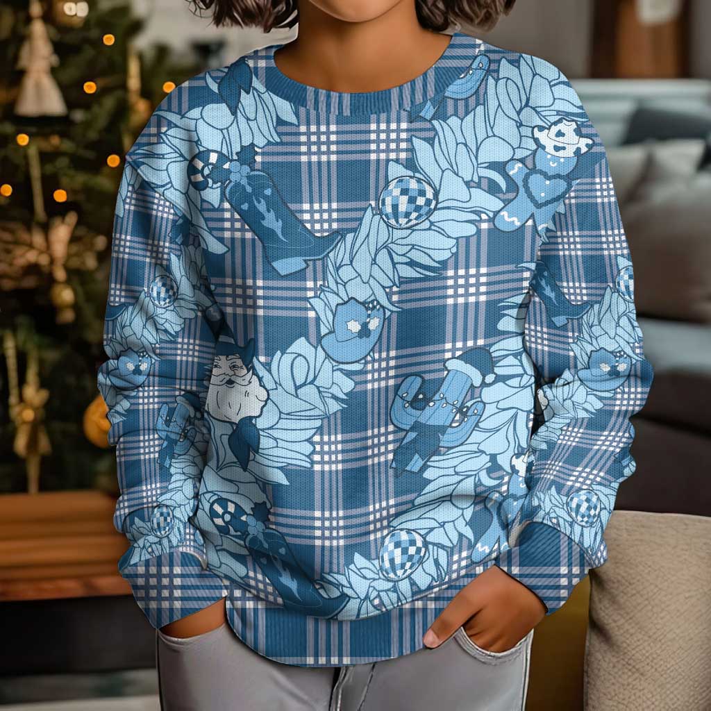 Blue Palaka Hawaii Cowboy Christmas Kid Ugly Christmas Sweater Paniolo Mix Maile Lei - Polynesian Pride