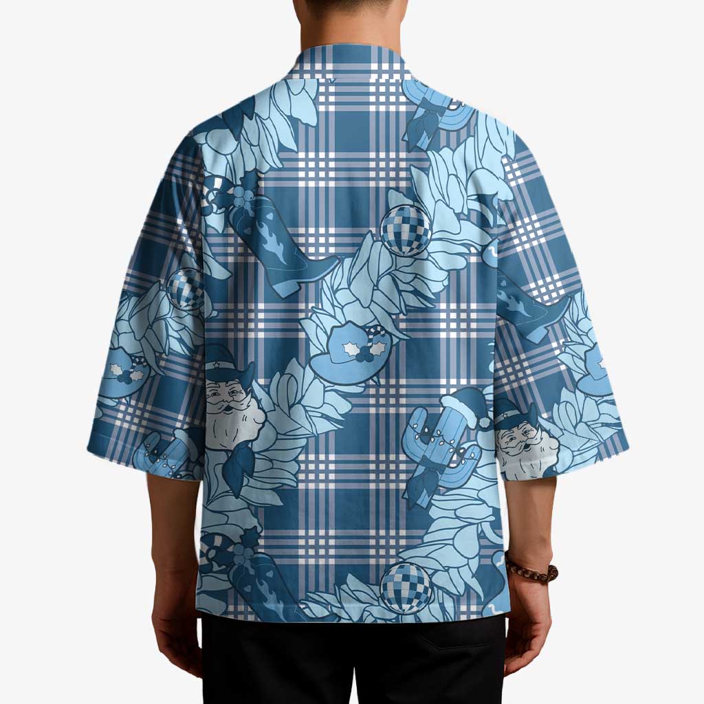 Blue Palaka Hawaii Cowboy Christmas Kimono Paniolo Mix Maile Lei - Polynesian Pride