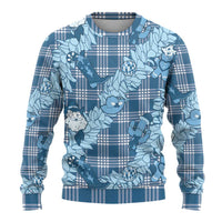 Blue Palaka Hawaii Cowboy Christmas Ugly Christmas Sweater Paniolo Mix Maile Lei - Polynesian Pride