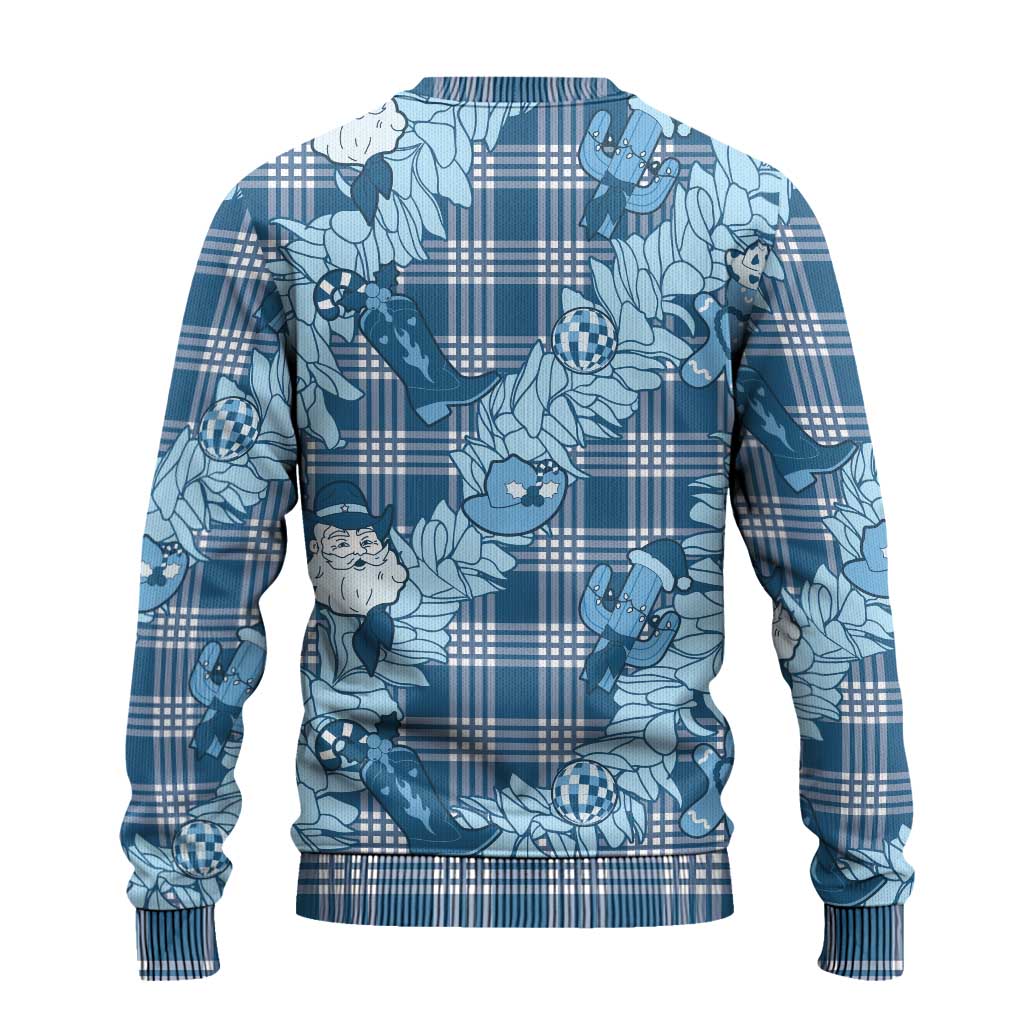 Blue Palaka Hawaii Cowboy Christmas Ugly Christmas Sweater Paniolo Mix Maile Lei - Polynesian Pride