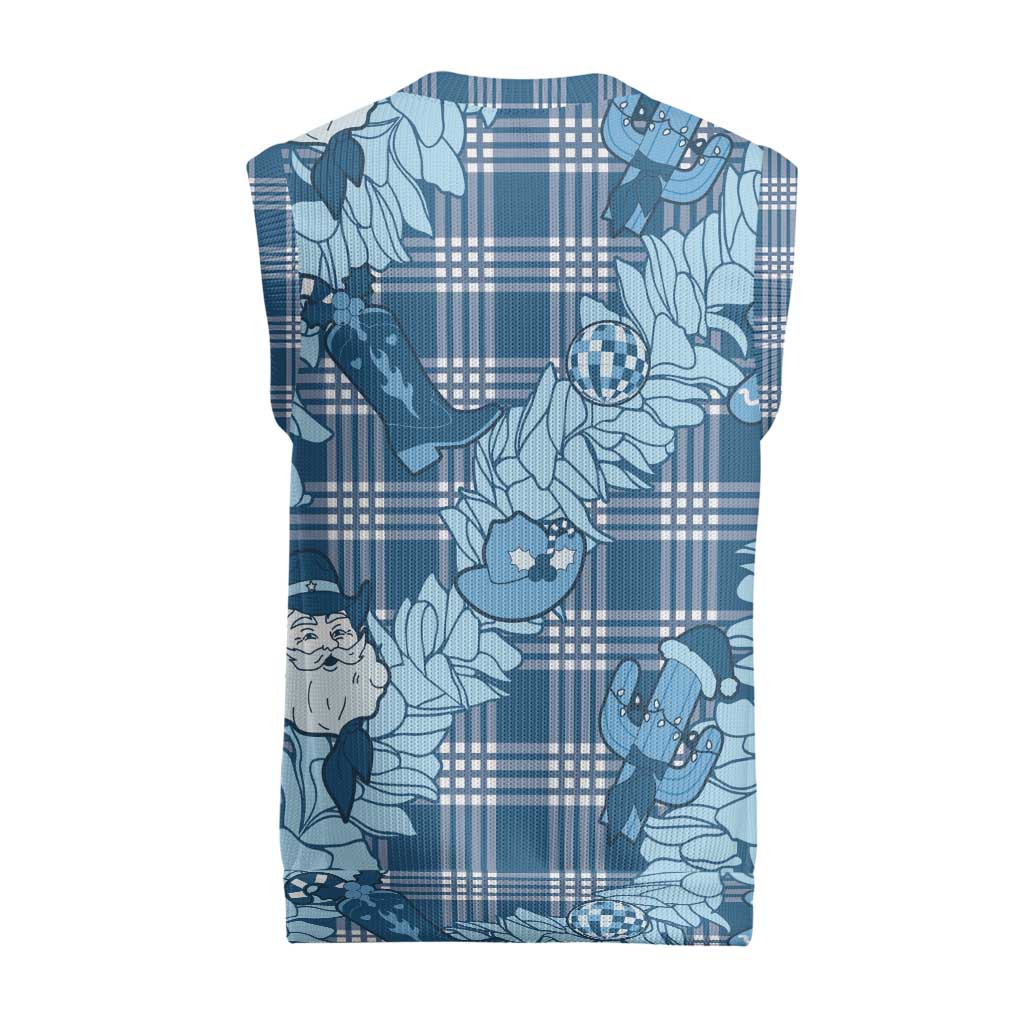 Blue Palaka Hawaii Cowboy Christmas Knitted V-Neck Vest Paniolo Mix Maile Lei - Polynesian Pride