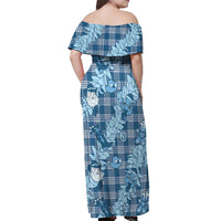 Blue Palaka Hawaii Cowboy Christmas Off Shoulder Maxi Dress Paniolo Mix Maile Lei - Polynesian Pride