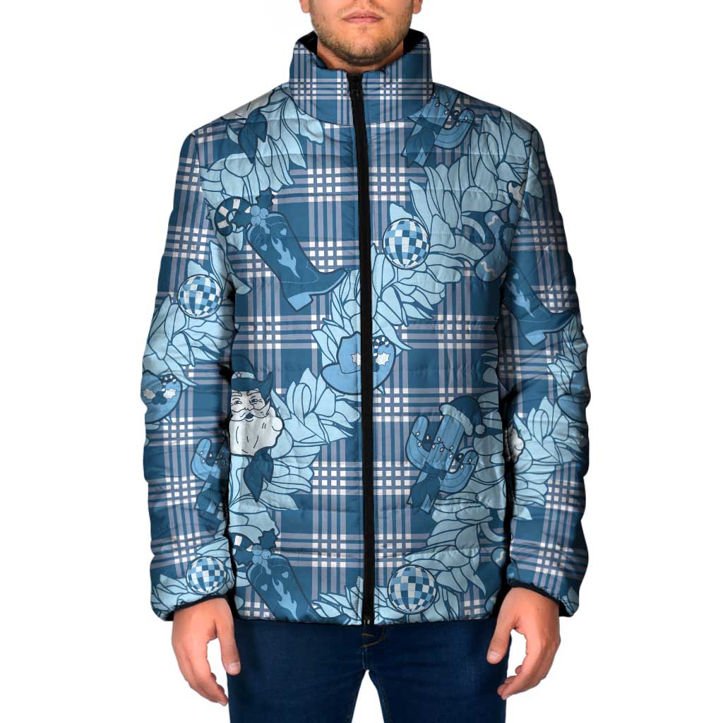 Blue Palaka Hawaii Cowboy Christmas Padded Jacket Paniolo Mix Maile Lei - Polynesian Pride