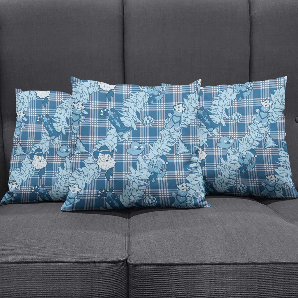 Blue Palaka Hawaii Cowboy Christmas Pillow Cover Paniolo Mix Maile Lei - Polynesian Pride