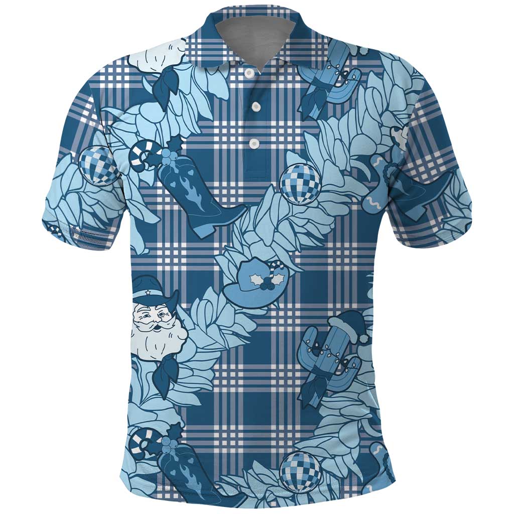 Blue Palaka Hawaii Cowboy Christmas Polo Shirt Paniolo Mix Maile Lei - Polynesian Pride
